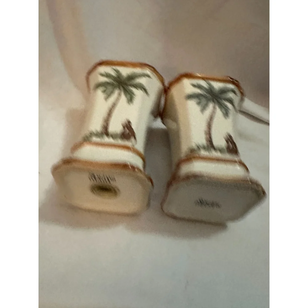 Vintage Springmaid Palm Tree Bathroom Set Toothbrush Holder & Tumbler Cup Cerami
